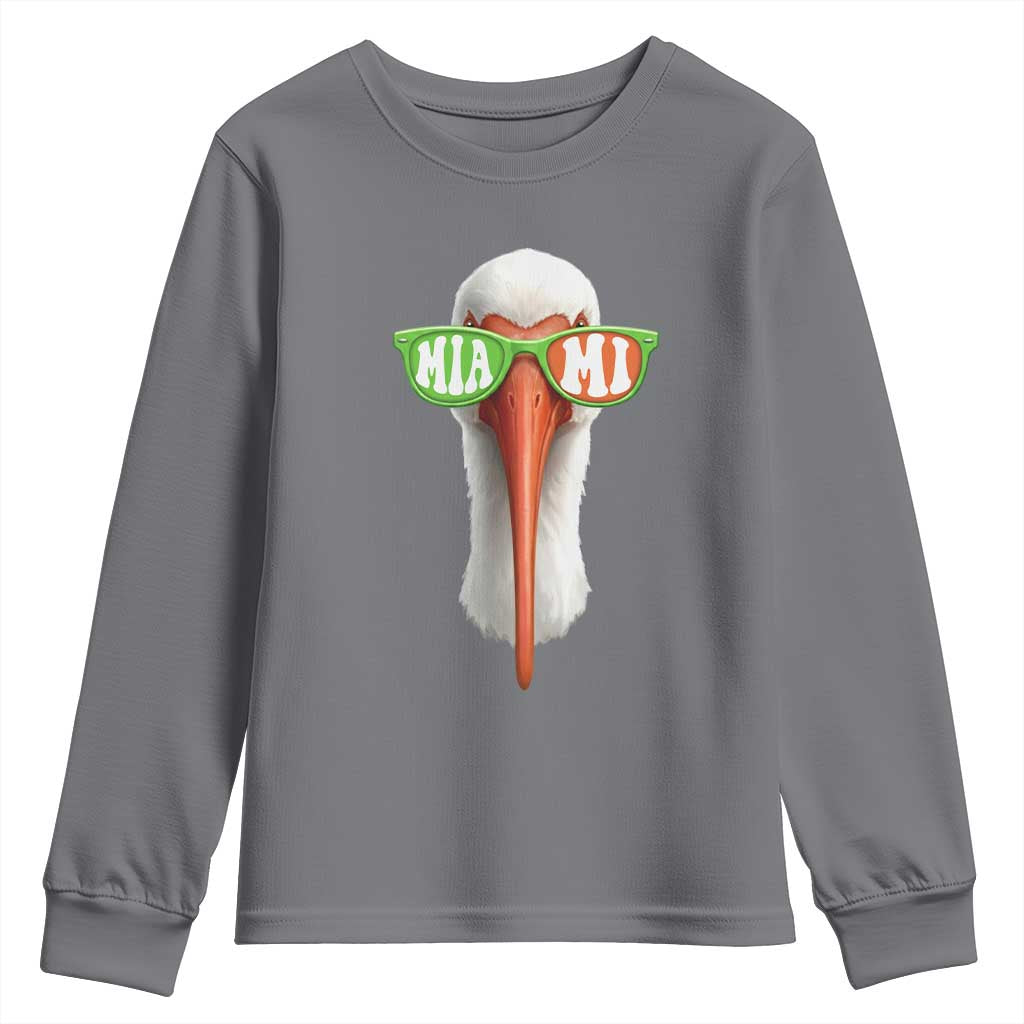 Vintage Miami White Ibis with Sunglasses Youth Sweatshirt TS11 Charcoal Print Your Wear