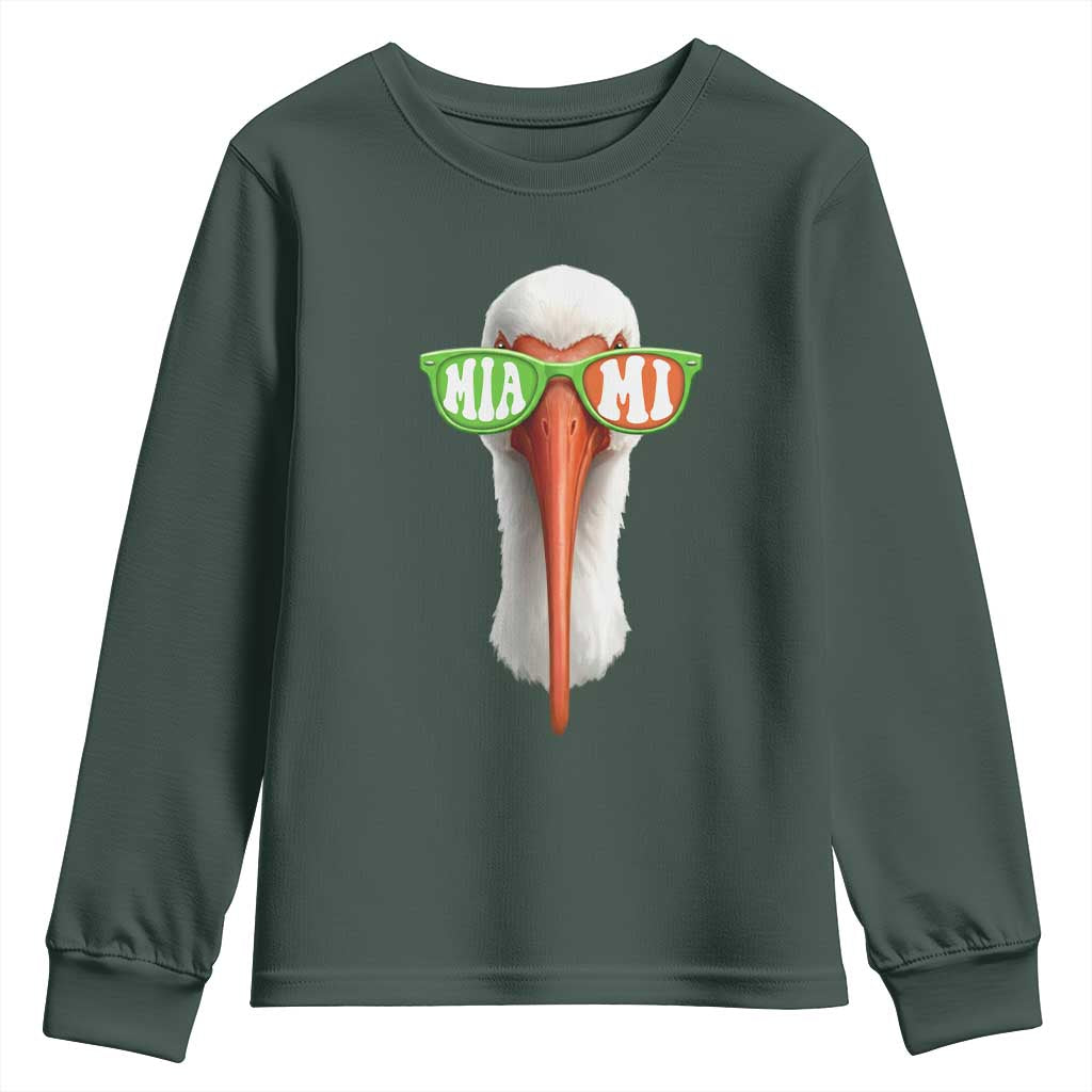 Vintage Miami White Ibis with Sunglasses Youth Sweatshirt TS11 Dark Forest Green Print Your Wear