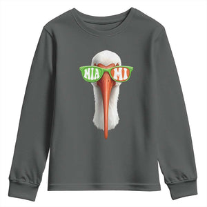 Vintage Miami White Ibis with Sunglasses Youth Sweatshirt TS11 Dark Heather Print Your Wear