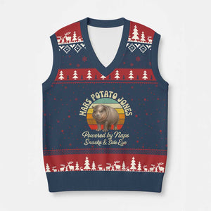 Funny Mars Potato Jones V-Neck Knit Sweater Vest Powered by Naps Snacks Side Eye Pygmy Hippo TS11 Navy Red Print Your Wear