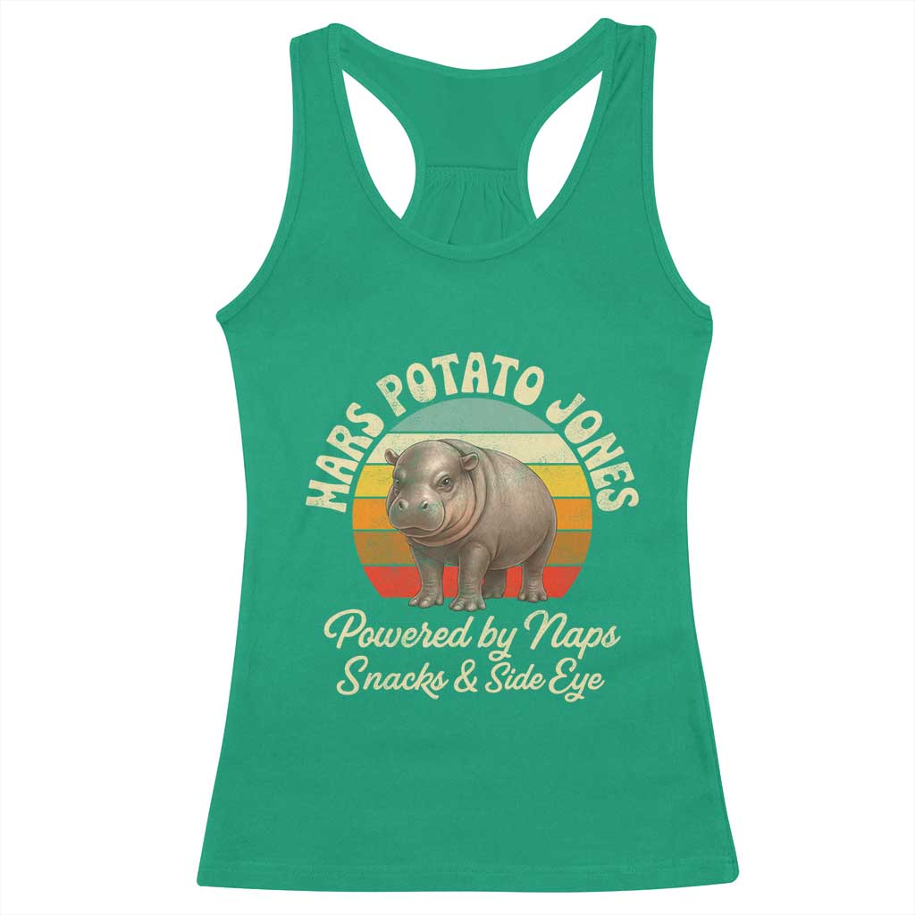 Funny Mars Potato Jones Racerback Tank Top Powered by Naps Snacks Side Eye Pygmy Hippo TS11 Irish Green Print Your Wear