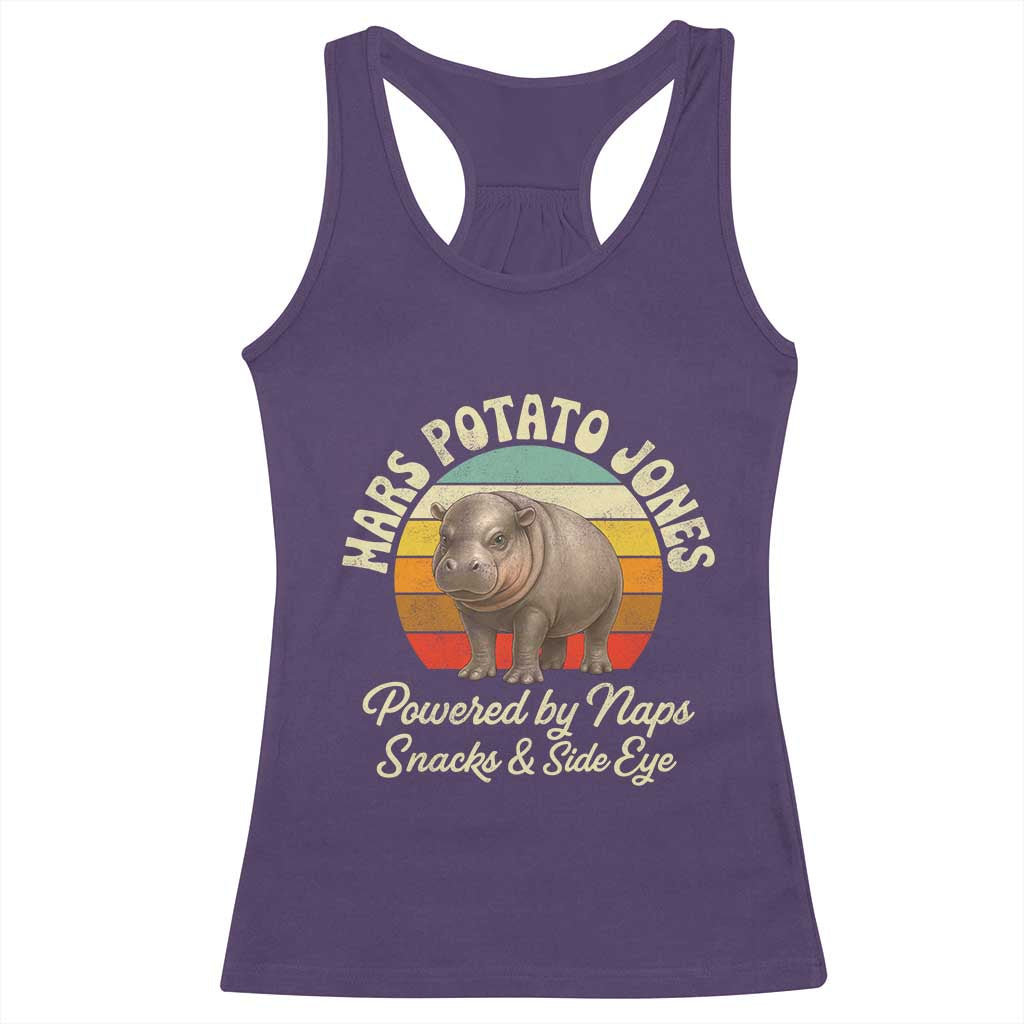Funny Mars Potato Jones Racerback Tank Top Powered by Naps Snacks Side Eye Pygmy Hippo TS11 Purple Print Your Wear