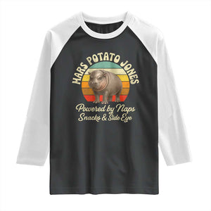 Funny Mars Potato Jones Raglan Shirt Powered by Naps Snacks Side Eye Pygmy Hippo TS11 Black White Print Your Wear