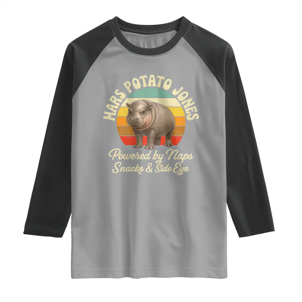 Funny Mars Potato Jones Raglan Shirt Powered by Naps Snacks Side Eye Pygmy Hippo TS11 Sport Gray Black Print Your Wear