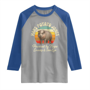 Funny Mars Potato Jones Raglan Shirt Powered by Naps Snacks Side Eye Pygmy Hippo TS11 Sport Gray Royal Print Your Wear