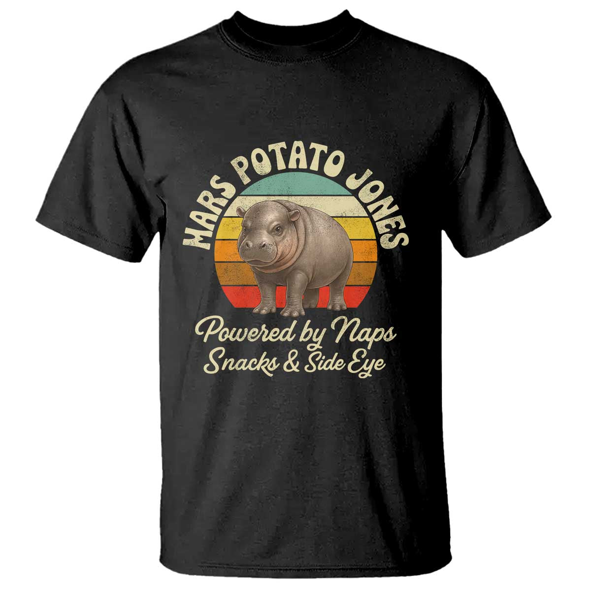 Funny Mars Potato Jones T Shirt Powered by Naps Snacks Side Eye Pygmy Hippo TS11 Black Print Your Wear