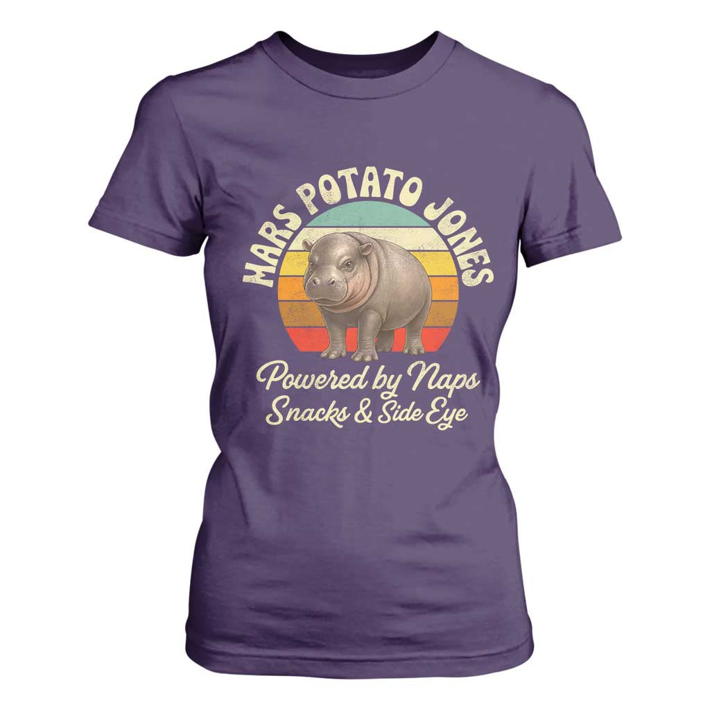 Funny Mars Potato Jones T Shirt For Women Powered by Naps Snacks Side Eye Pygmy Hippo TS11 Purple Print Your Wear