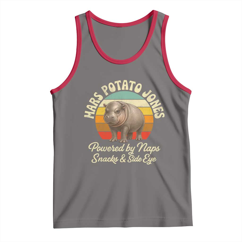 Funny Mars Potato Jones Tank Top Powered by Naps Snacks Side Eye Pygmy Hippo TS11 Deep Heather Red Print Your Wear