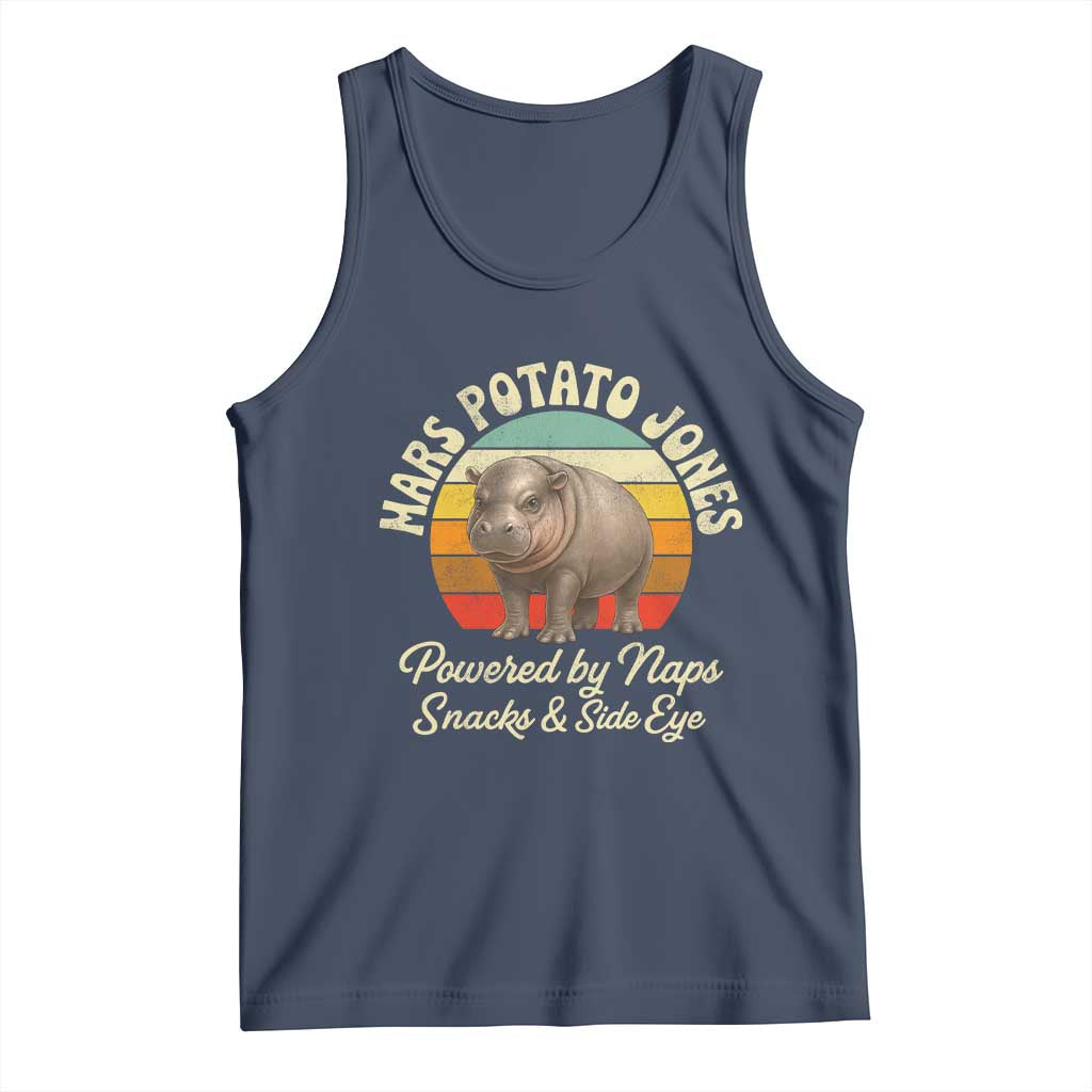 Funny Mars Potato Jones Tank Top Powered by Naps Snacks Side Eye Pygmy Hippo TS11 Navy Print Your Wear
