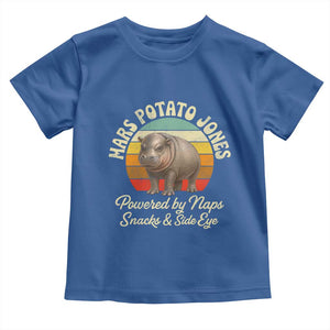 Funny Mars Potato Jones Toddler T Shirt Powered by Naps Snacks Side Eye Pygmy Hippo TS11 Royal Blue Print Your Wear