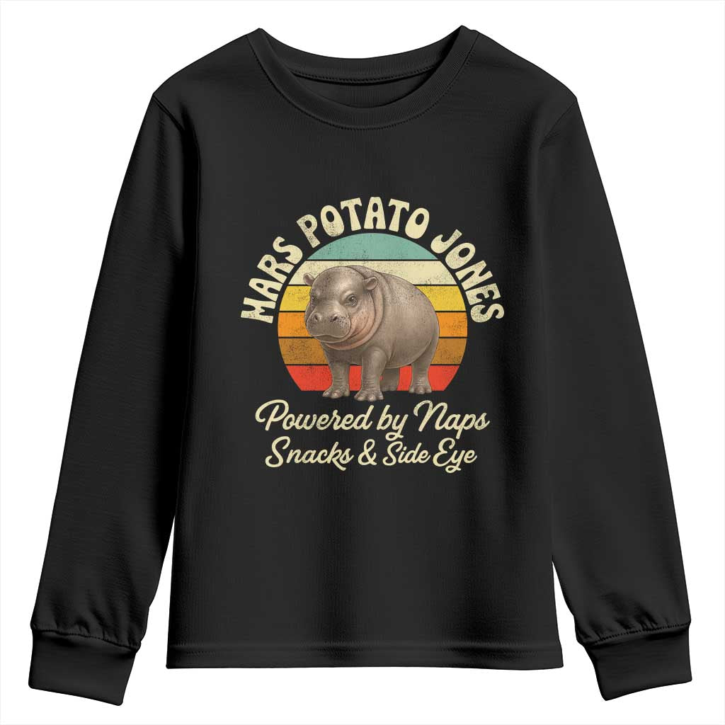 Funny Mars Potato Jones Youth Sweatshirt Powered by Naps Snacks Side Eye Pygmy Hippo TS11 Black Print Your Wear