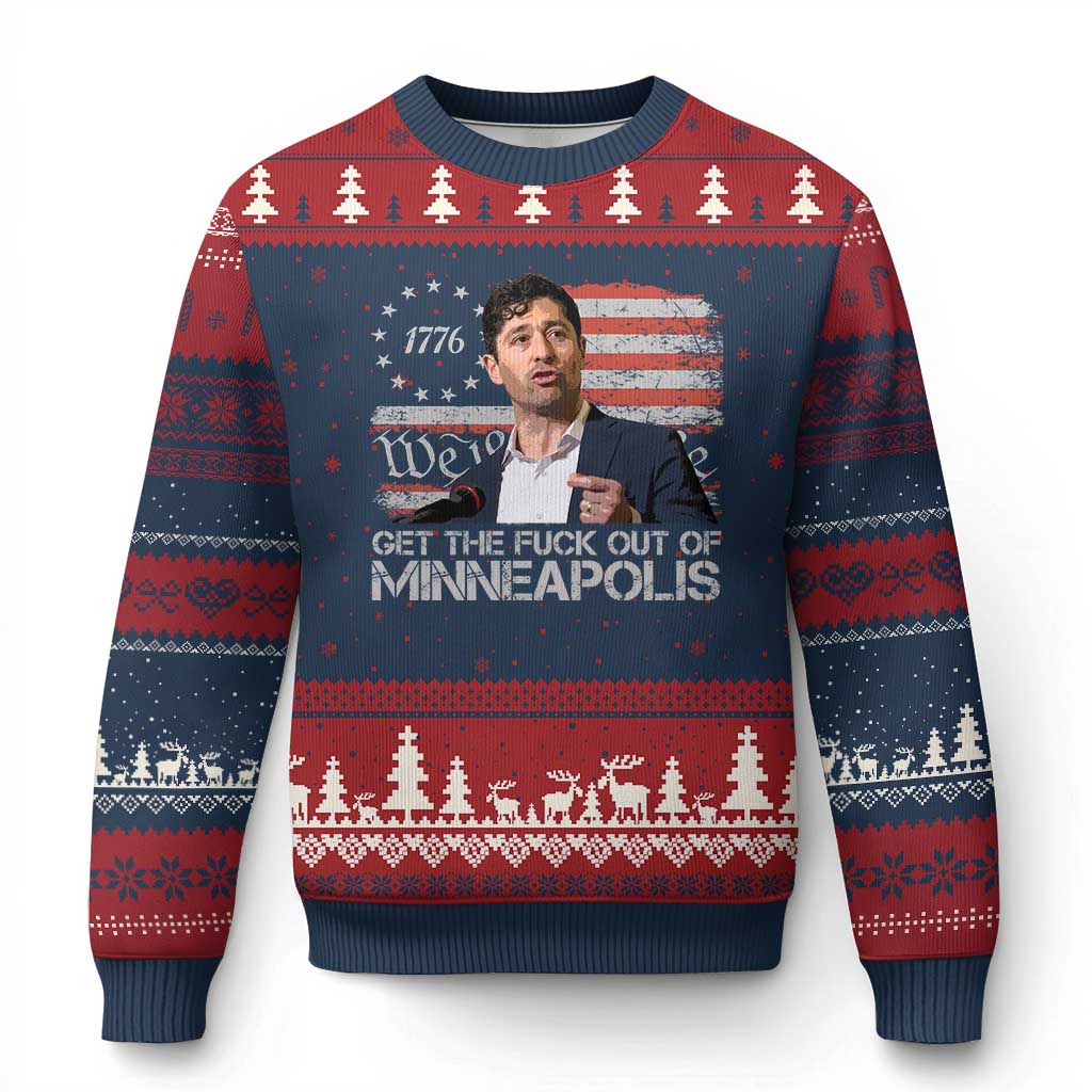 Get The Fuck Out Of Minneapolis Ugly Christmas Sweater Mayor Resistance Protest Jacob Political TS11 Navy Red Print Your Wear