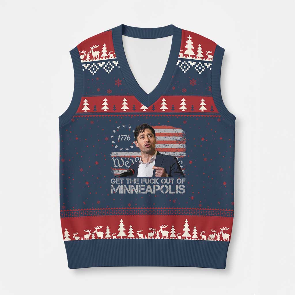 Get The Fuck Out Of Minneapolis V-Neck Knit Sweater Vest Mayor Resistance Protest Jacob Political TS11 Navy Red Print Your Wear