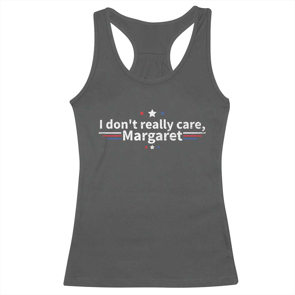 Funny JD Vance 2025 I Don't Really Care Margaret Racerback Tank Top Vintage USA Flag Star TS11 Dark Heather Print Your Wear