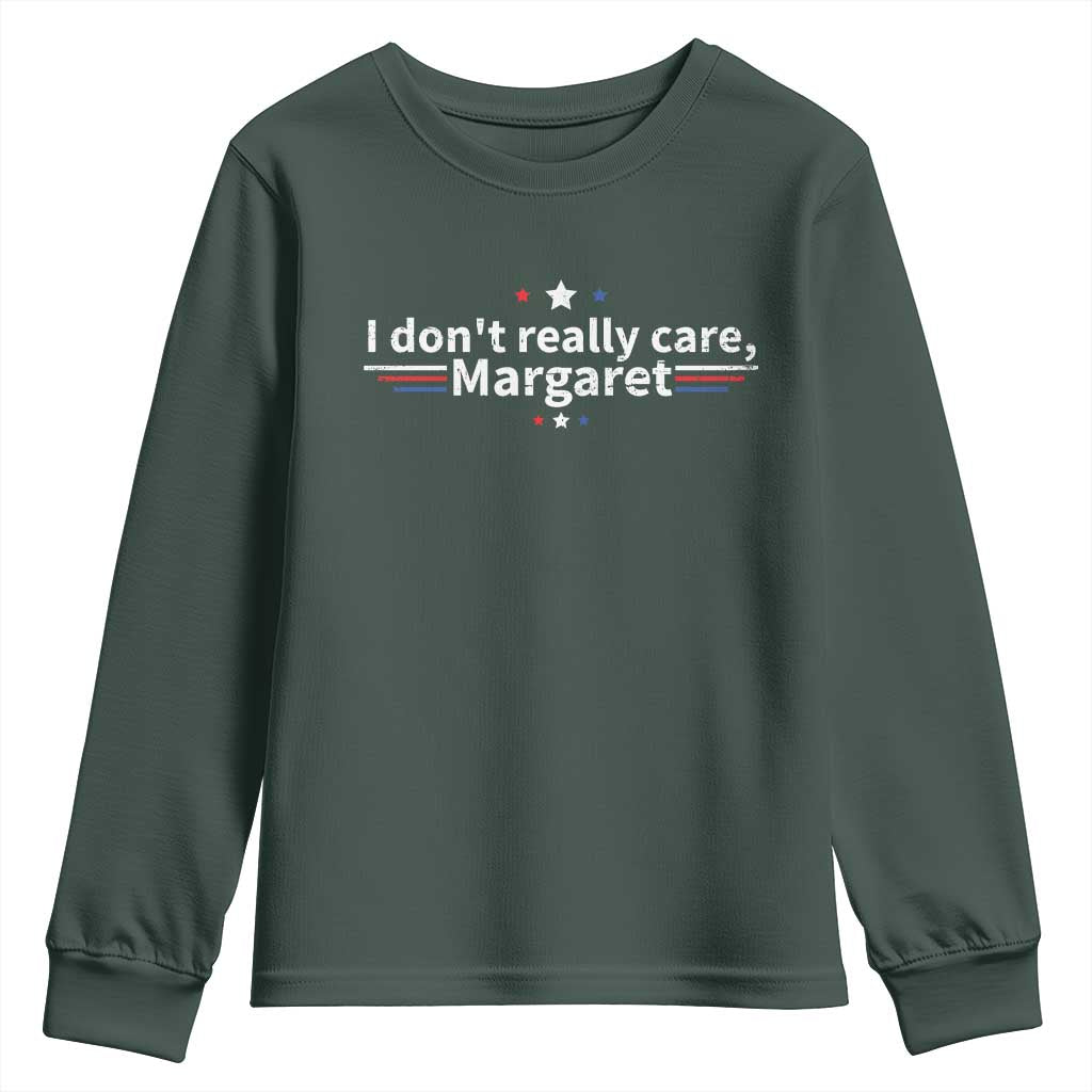Funny JD Vance 2025 I Don't Really Care Margaret Youth Sweatshirt Vintage USA Flag Star TS11 Dark Forest Green Print Your Wear