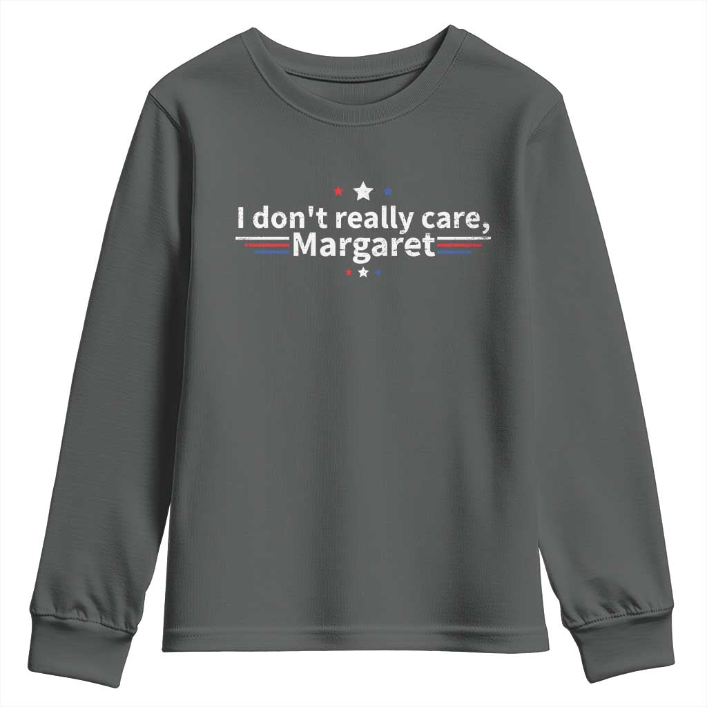 Funny JD Vance 2025 I Don't Really Care Margaret Youth Sweatshirt Vintage USA Flag Star TS11 Dark Heather Print Your Wear