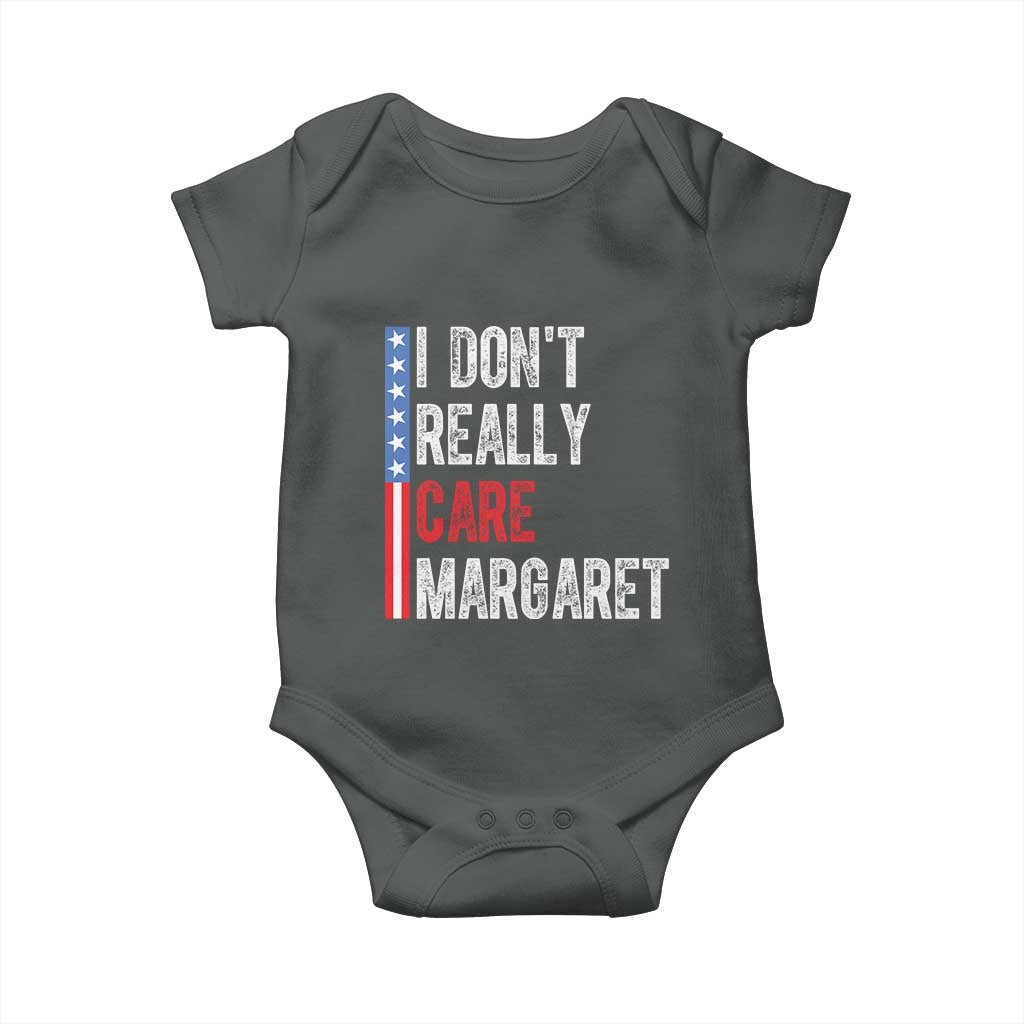 Funny JD Vance 2025 I Don't Really Care Margaret Baby Onesie American Flag Stripe TS11 Dark Heather Print Your Wear