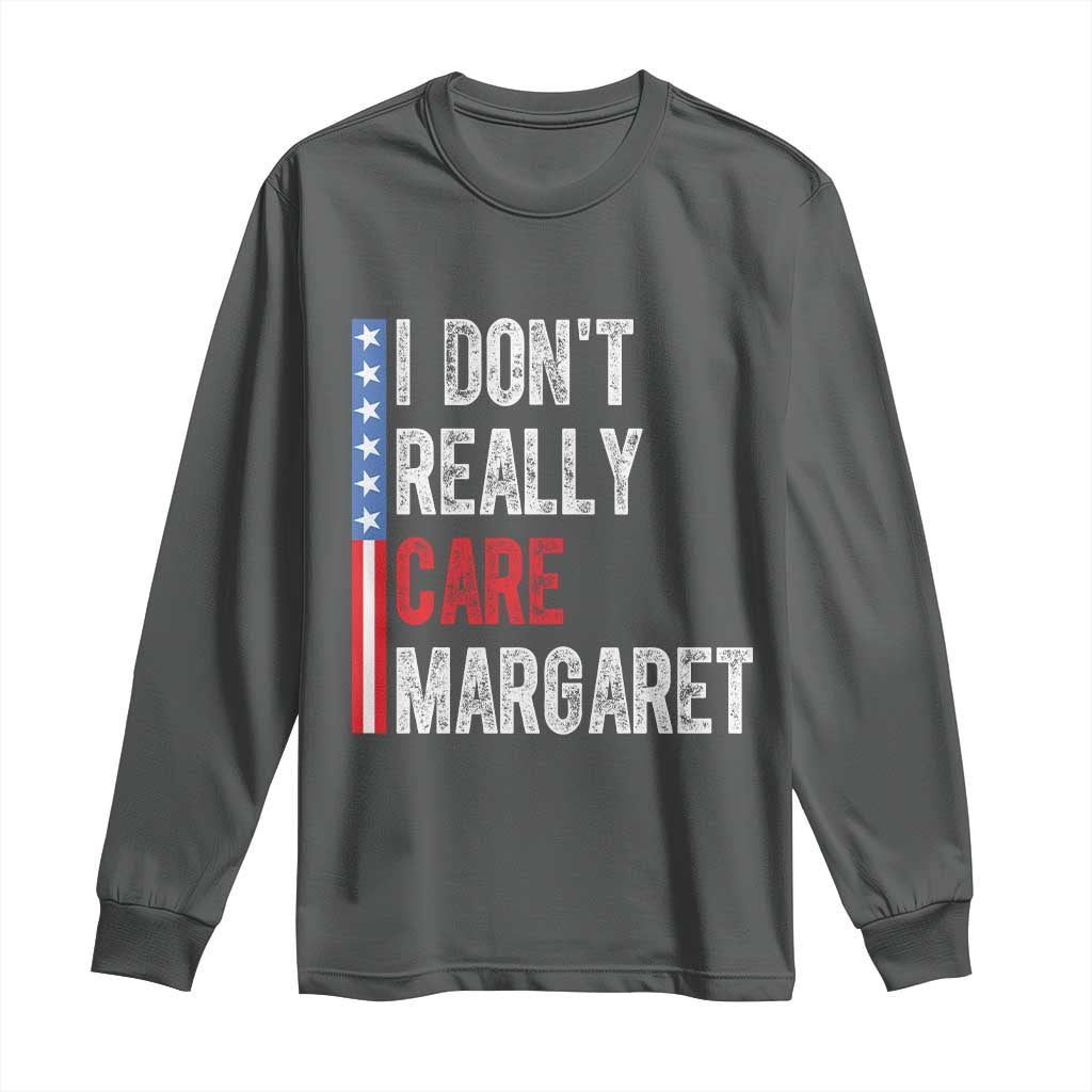 Funny JD Vance 2025 I Don't Really Care Margaret Long Sleeve Shirt American Flag Stripe TS11 Dark Heather Print Your Wear