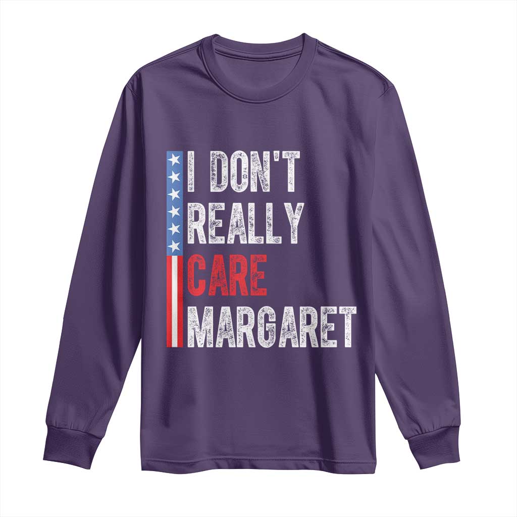 Funny JD Vance 2025 I Don't Really Care Margaret Long Sleeve Shirt American Flag Stripe TS11 Purple Print Your Wear