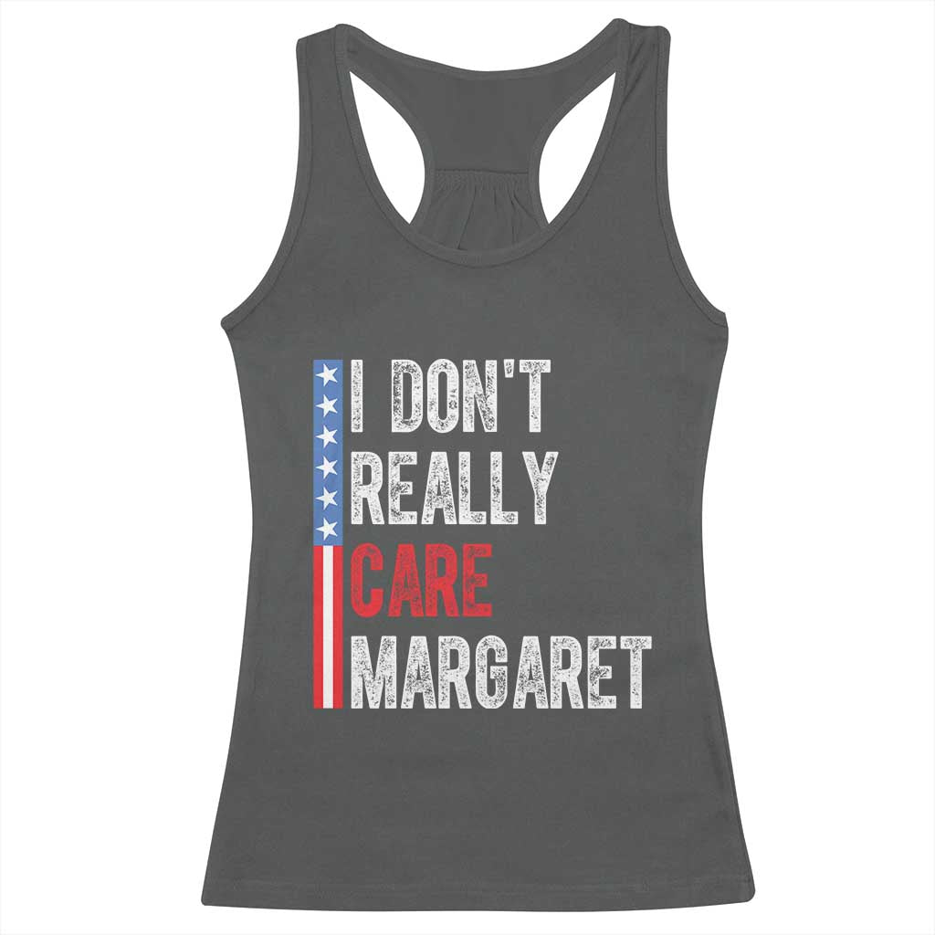 Funny JD Vance 2025 I Don't Really Care Margaret Racerback Tank Top American Flag Stripe TS11 Dark Heather Print Your Wear