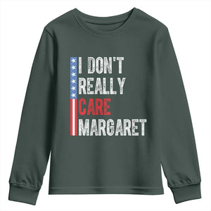 Funny JD Vance 2025 I Don't Really Care Margaret Youth Sweatshirt American Flag Stripe TS11 Dark Forest Green Print Your Wear