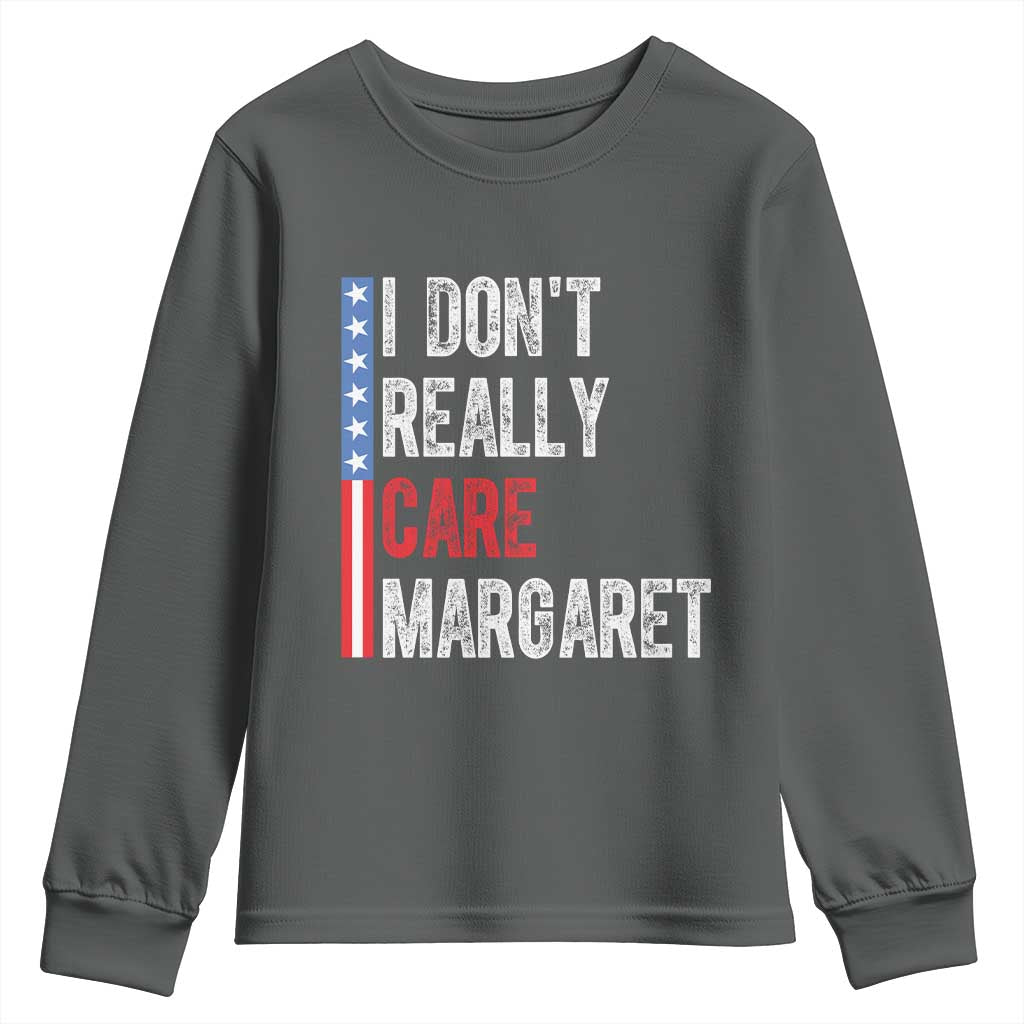 Funny JD Vance 2025 I Don't Really Care Margaret Youth Sweatshirt American Flag Stripe TS11 Dark Heather Print Your Wear