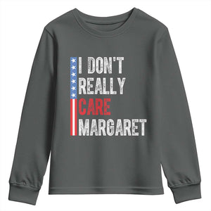 Funny JD Vance 2025 I Don't Really Care Margaret Youth Sweatshirt American Flag Stripe TS11 Dark Heather Print Your Wear