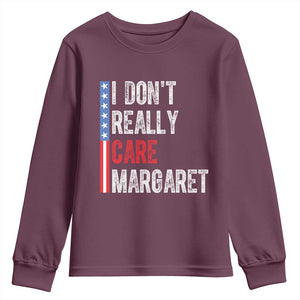 Funny JD Vance 2025 I Don't Really Care Margaret Youth Sweatshirt American Flag Stripe TS11 Maroon Print Your Wear