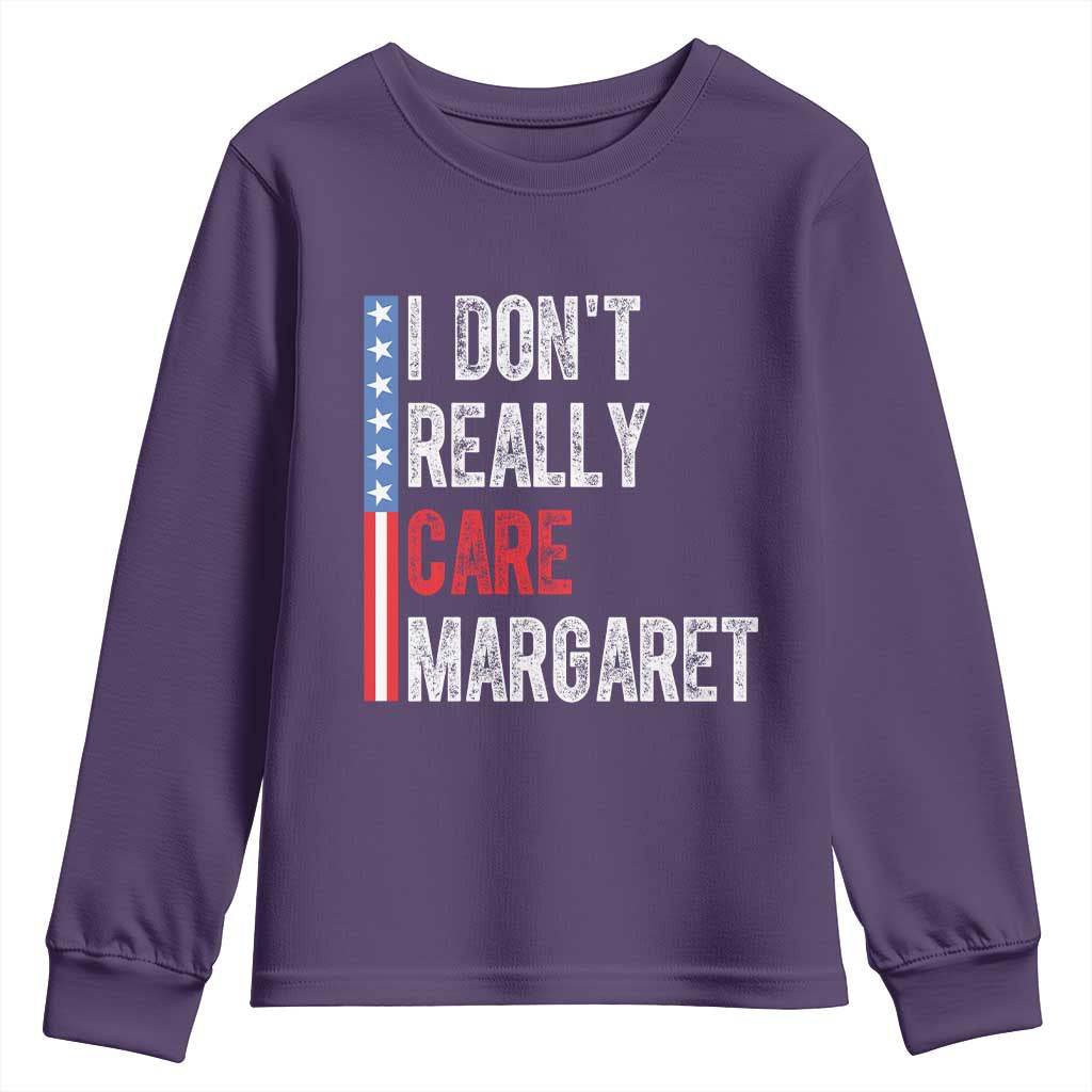 Funny JD Vance 2025 I Don't Really Care Margaret Youth Sweatshirt American Flag Stripe TS11 Purple Print Your Wear