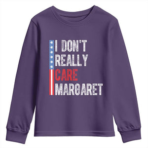 Funny JD Vance 2025 I Don't Really Care Margaret Youth Sweatshirt American Flag Stripe TS11 Purple Print Your Wear