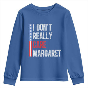 Funny JD Vance 2025 I Don't Really Care Margaret Youth Sweatshirt American Flag Stripe TS11 Royal Blue Print Your Wear
