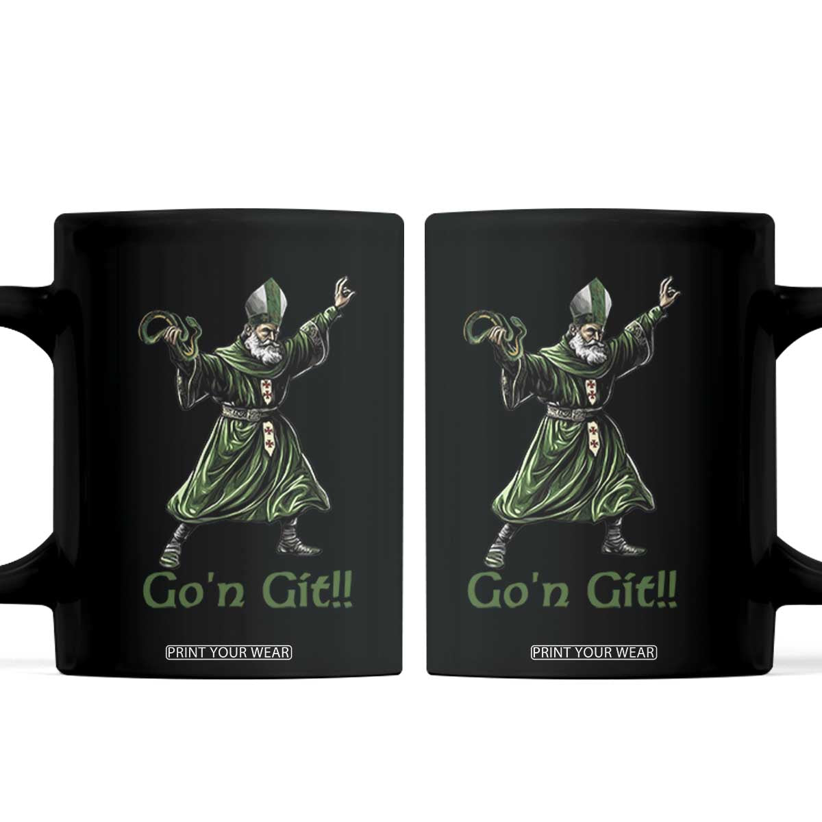 Funny St Patrick's Day Coffee Mug Go'n Git Saint Patrick Snake TS11 Black Print Your Wear