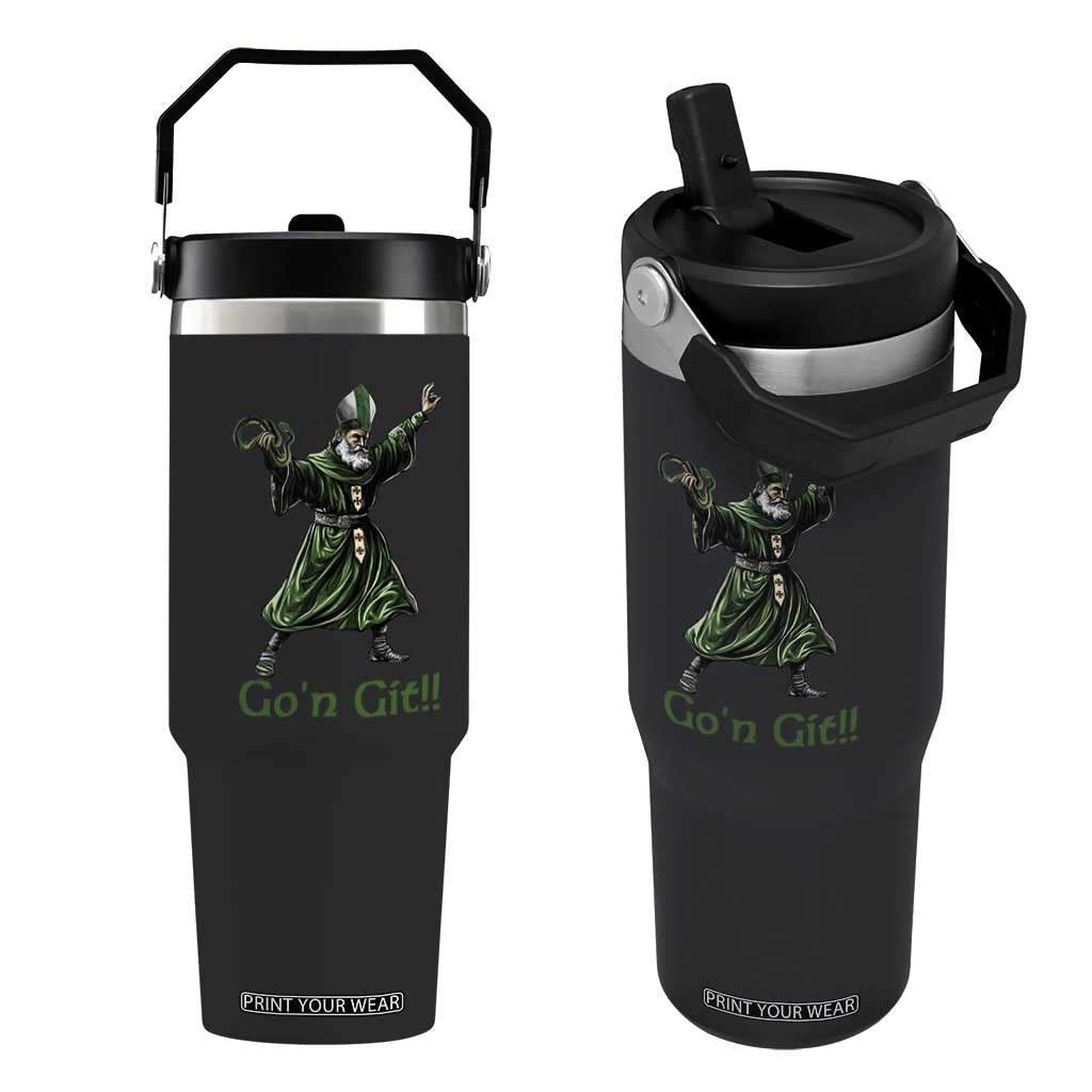 Funny St Patrick's Day Flip Straw Tumbler Go'n Git Saint Patrick Snake TS11 One Size: 30 oz Black Print Your Wear