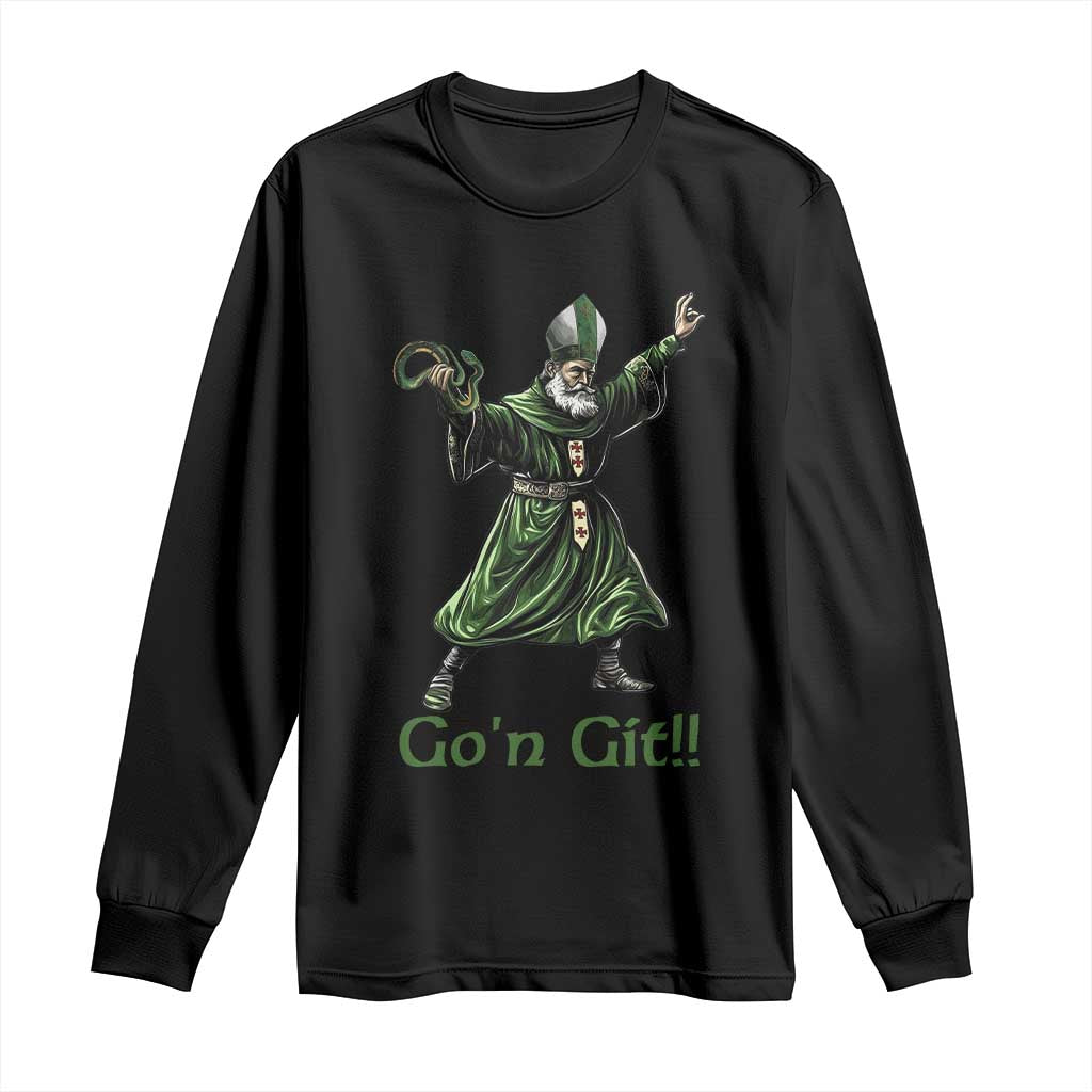 Funny St Patrick's Day Long Sleeve Shirt Go'n Git Saint Patrick Snake TS11 Black Print Your Wear