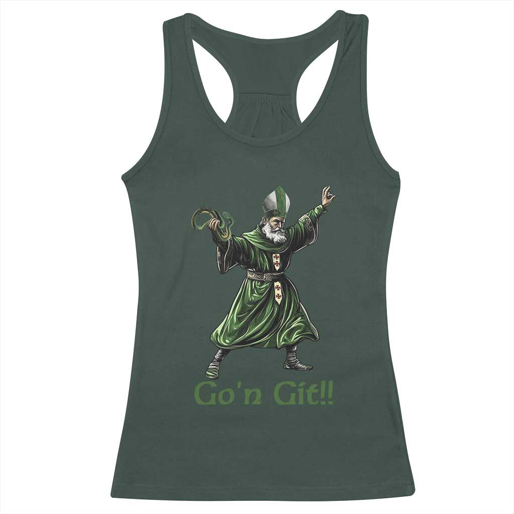 Funny St Patrick's Day Racerback Tank Top Go'n Git Saint Patrick Snake TS11 Dark Forest Green Print Your Wear