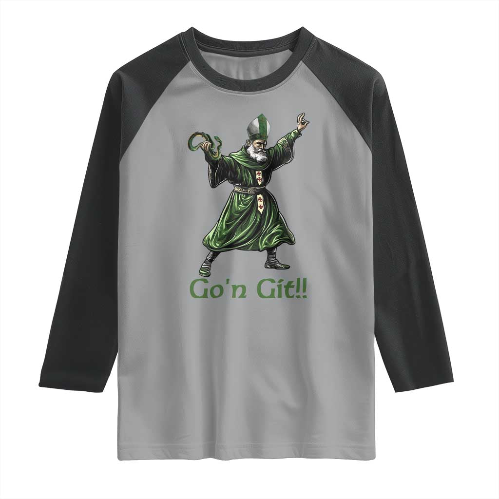 Funny St Patrick's Day Raglan Shirt Go'n Git Saint Patrick Snake TS11 Sport Gray Black Print Your Wear