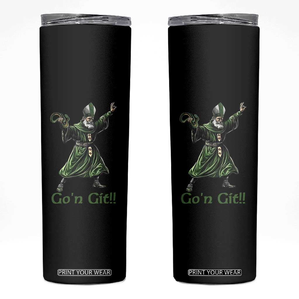 Funny St Patrick's Day Skinny Tumbler Go'n Git Saint Patrick Snake TS11 Black Print Your Wear