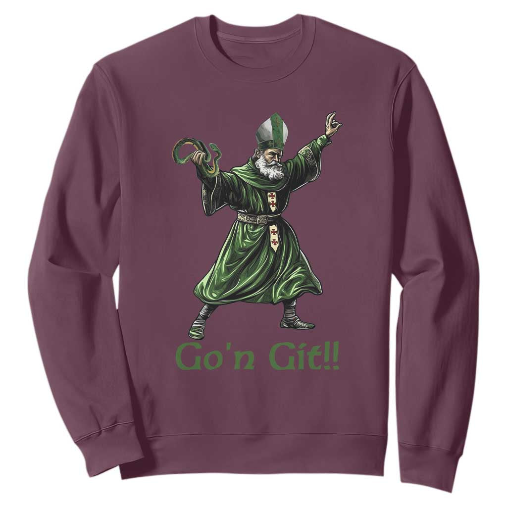 Funny St Patrick's Day Sweatshirt Go'n Git Saint Patrick Snake TS11 Maroon Print Your Wear