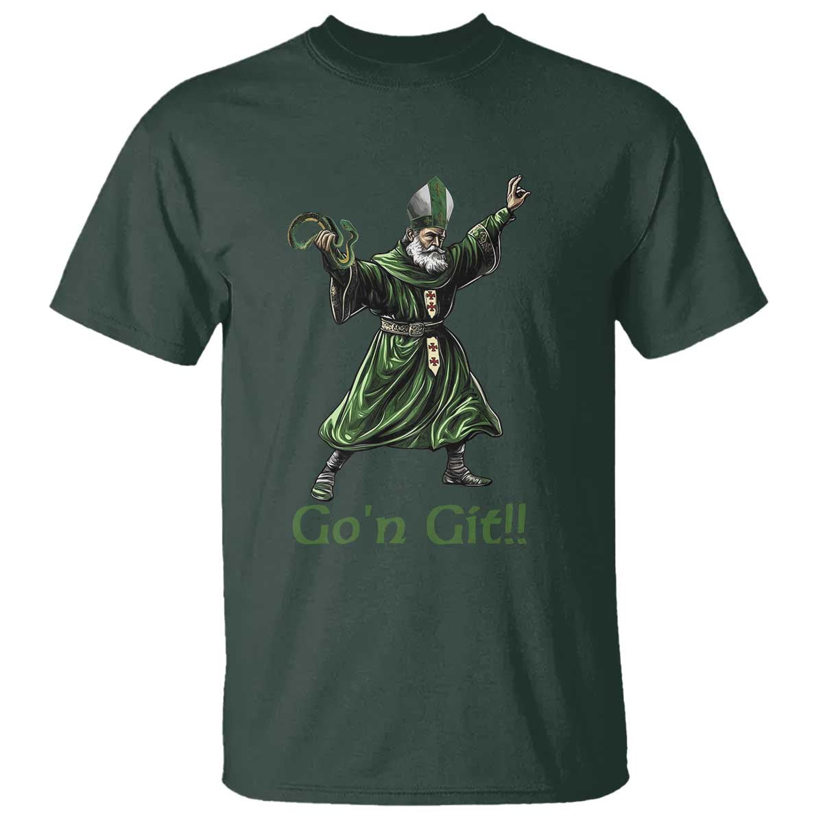 Funny St Patrick's Day T Shirt Go'n Git Saint Patrick Snake TS11 Dark Forest Green Print Your Wear
