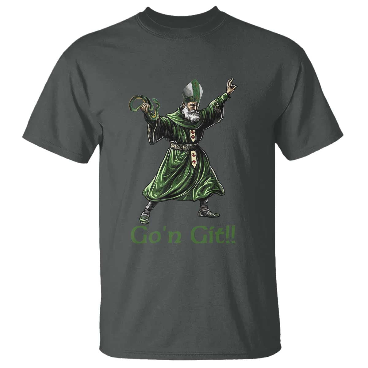 Funny St Patrick's Day T Shirt Go'n Git Saint Patrick Snake TS11 Dark Heather Print Your Wear