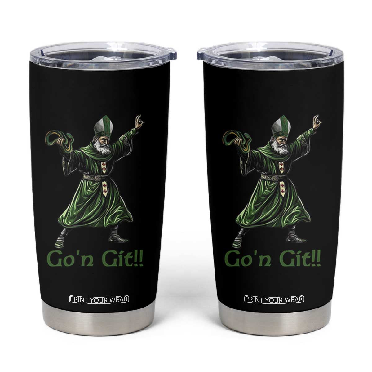 Funny St Patrick's Day Tumbler Cup Go'n Git Saint Patrick Snake TS11 Black Print Your Wear