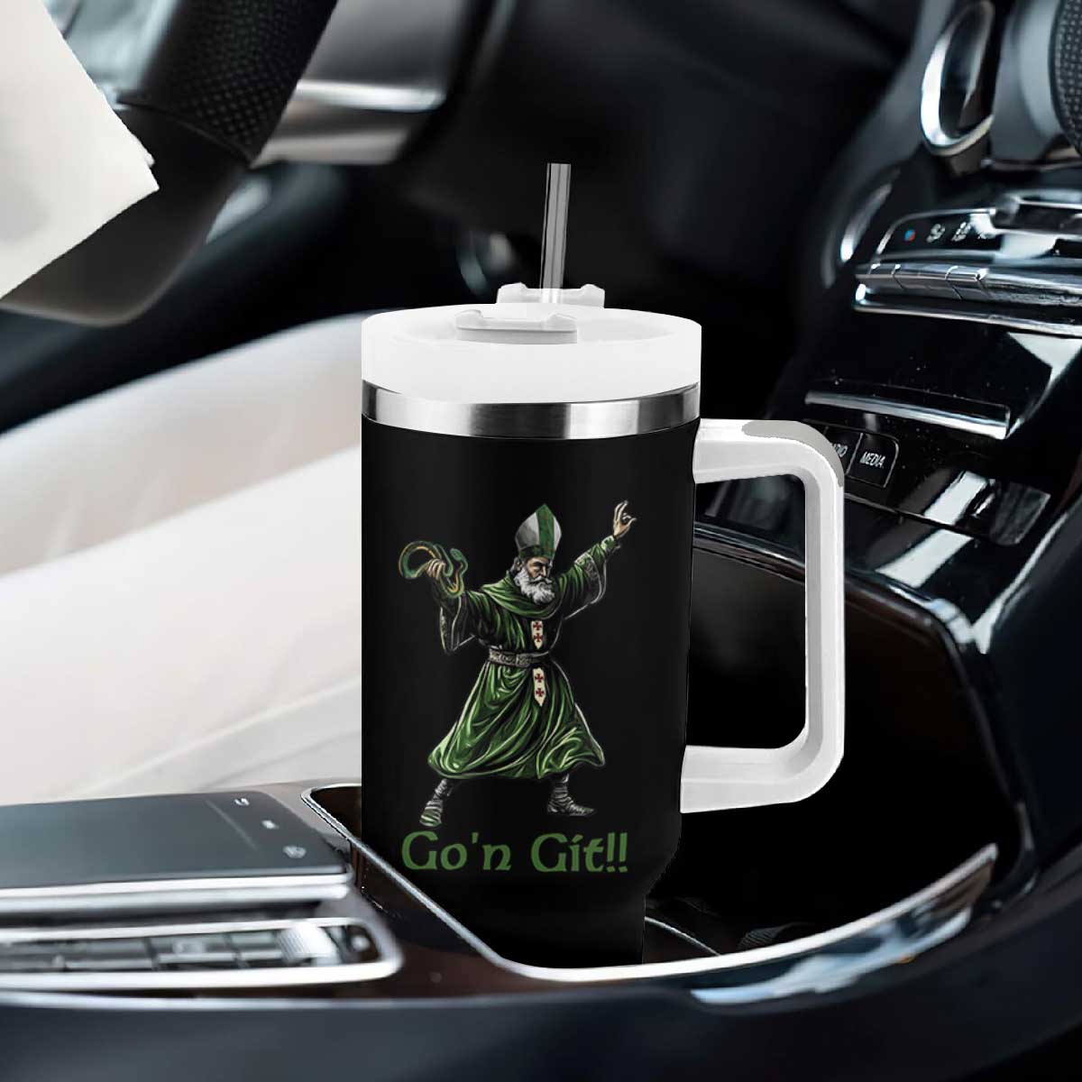 Funny St Patrick's Day Tumbler With Handle Go'n Git Saint Patrick Snake TS11 Print Your Wear
