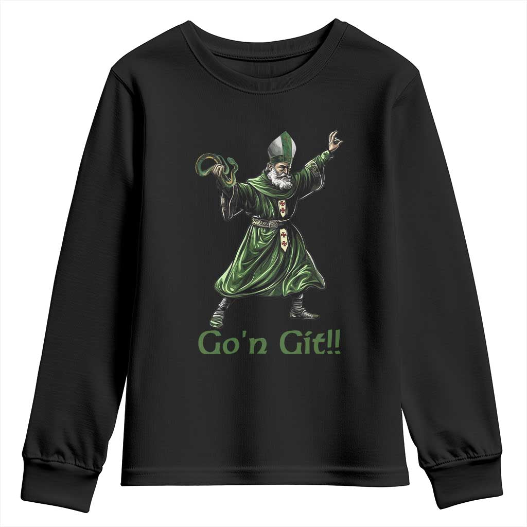 Funny St Patrick's Day Youth Sweatshirt Go'n Git Saint Patrick Snake TS11 Black Print Your Wear