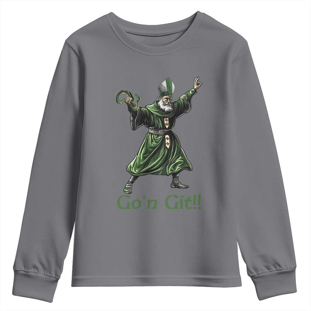 Funny St Patrick's Day Youth Sweatshirt Go'n Git Saint Patrick Snake TS11 Charcoal Print Your Wear