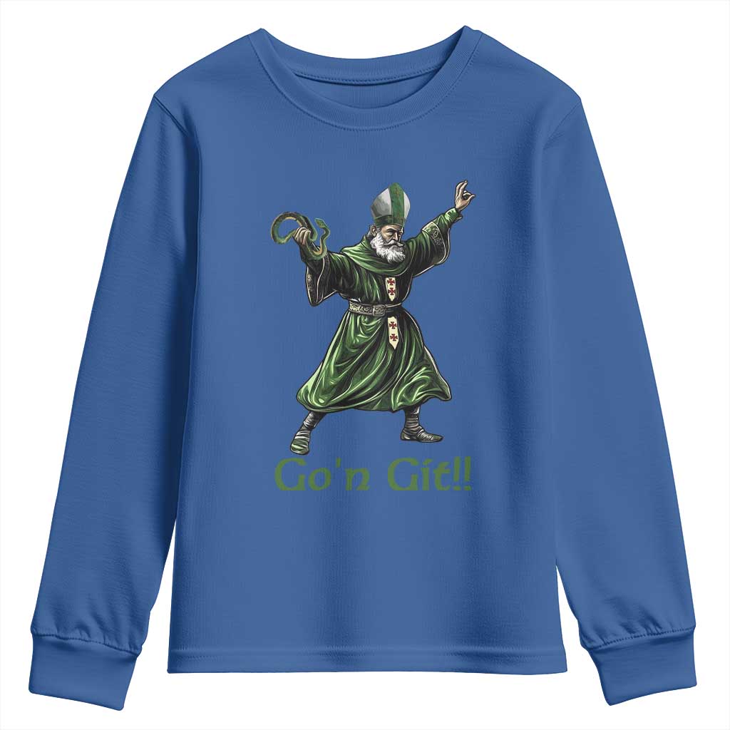 Funny St Patrick's Day Youth Sweatshirt Go'n Git Saint Patrick Snake TS11 Royal Blue Print Your Wear