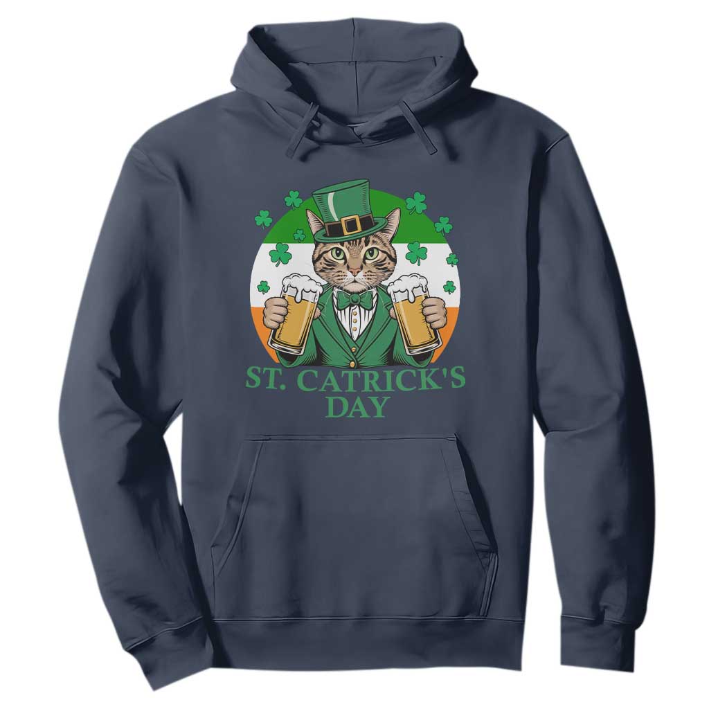 Funny St Catrick's Day Beer Hoodie St Patrick's Day Cat Beer Shamrock TS11 Navy Print Your Wear