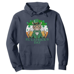 Funny St Catrick's Day Beer Hoodie St Patrick's Day Cat Beer Shamrock TS11 Navy Print Your Wear