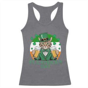 Funny St Catrick's Day Beer Racerback Tank Top St Patrick's Day Cat Beer Shamrock TS11 Charcoal Print Your Wear
