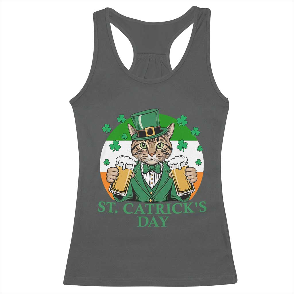 Funny St Catrick's Day Beer Racerback Tank Top St Patrick's Day Cat Beer Shamrock TS11 Dark Heather Print Your Wear