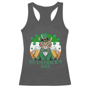Funny St Catrick's Day Beer Racerback Tank Top St Patrick's Day Cat Beer Shamrock TS11 Dark Heather Print Your Wear